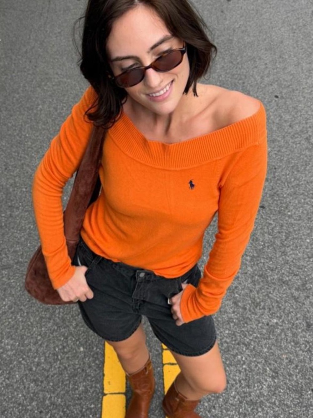 Vintage rare 90s orange off the shoulder Polo Ralph Lauren sweater🍊